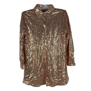Sequined Rose Gold Long-Sleeve Shirt By Blue B. Collection Size M